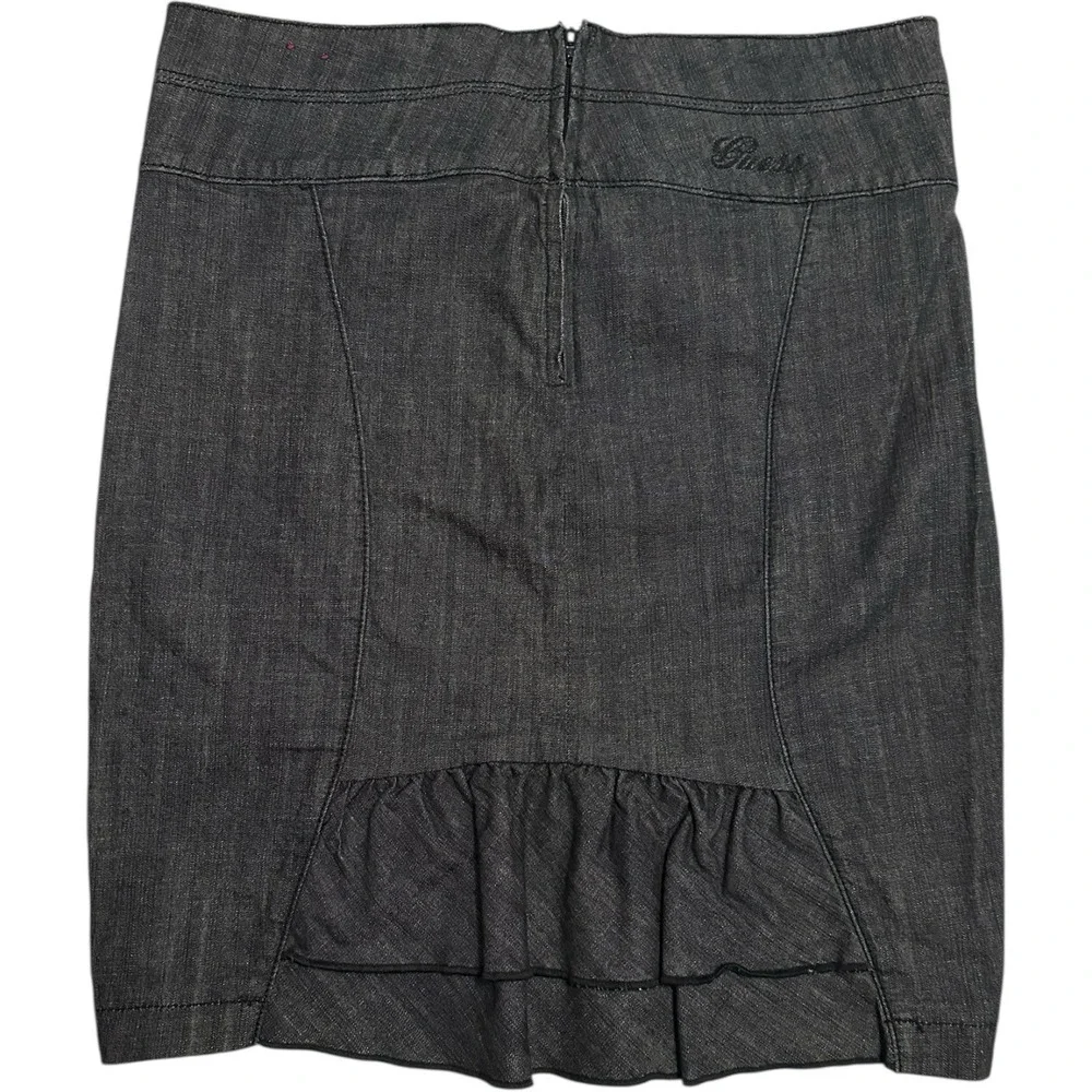 GUESS Dark Wash Denim Pencil Short Mini Skirt Women's 29 Back Ruffle‎ Hem Y2K